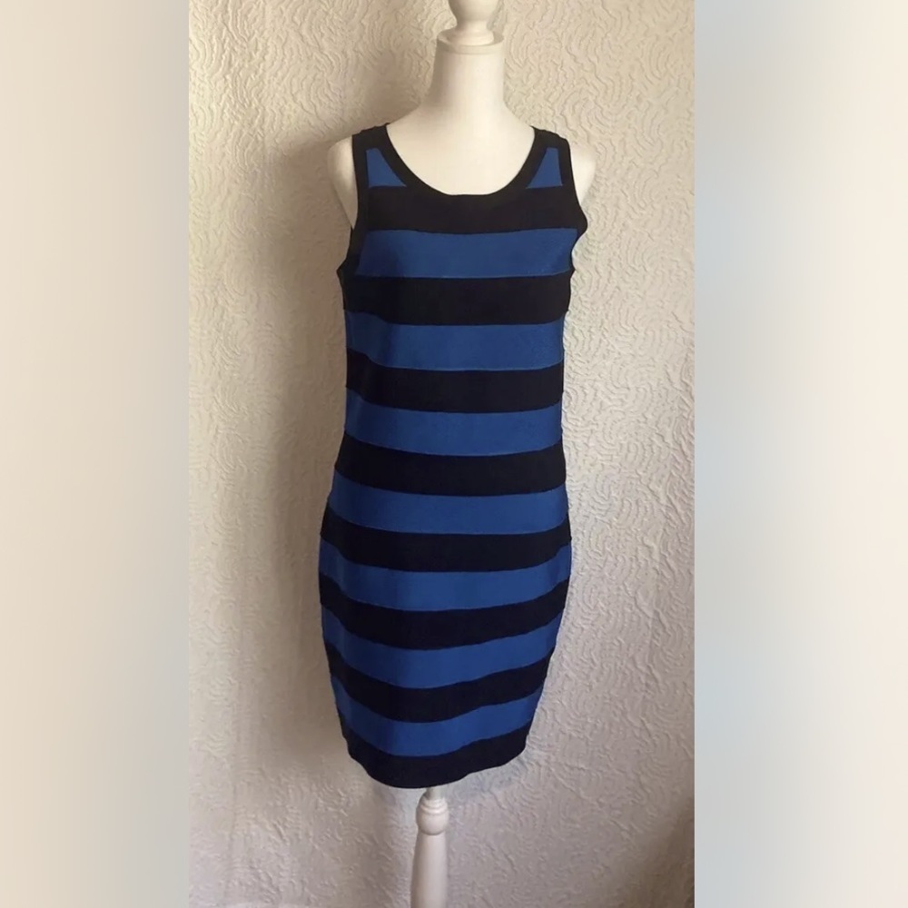 MICHAEL Kors Y2k Bandage Dress with Back Silver Zipper, Blue/Striped Size 6